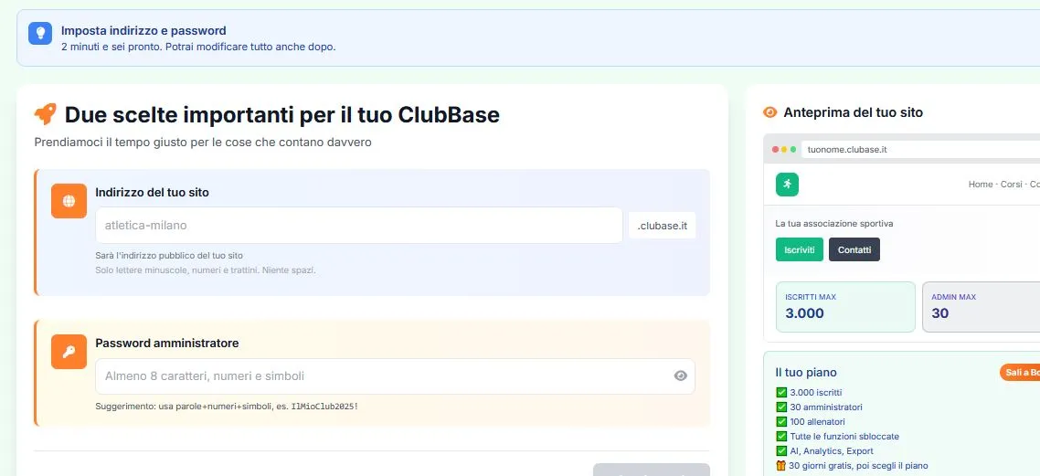 Come creare il tuo cluBase in pochi minuti